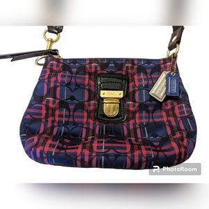 COACH SIGNATURE BLUE RED TARTAN PLAID CROSSBODY. Used like new